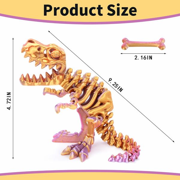 3D Printed Dragon with Articulated Bones 23cm  Fidget Toys Decor for Stress Relief Red Gold gradient