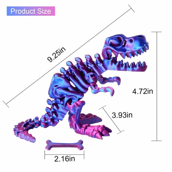 3D Printed Dragon with Articulated Bones 23cm  Fidget Toys Decor for Stress Relief Red blue green gradient