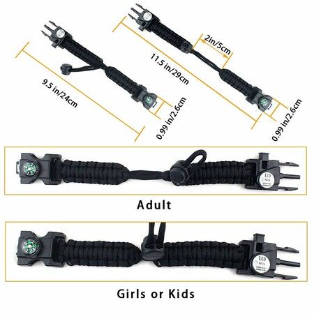 2p Paracord Survival Bracelet Survival Kit Practical Fire Starter Waterproof SOS Light Compass Whistle Adjustable Outdoor Ultimate Tactical Gift for Teens