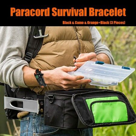 3p Paracord Survival Bracelet Survival Kit Practical Five Functions Fire Starter Loud Whistle Reliable Compass Rope Cutter Outdoor Gear Black Camo Orange