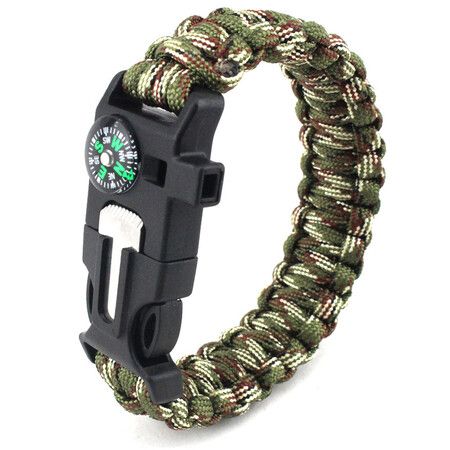 3p Paracord Survival Bracelet Survival Kit Practical Five Functions Fire Starter Loud Whistle Reliable Compass Rope Cutter Outdoor Gear Black Camo Orange