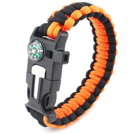 3p Paracord Survival Bracelet Survival Kit Practical Five Functions Fire Starter Loud Whistle Reliable Compass Rope Cutter Outdoor Gear Black Camo Orange