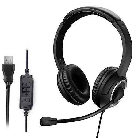 Wired USB Headset Headphones For Computer PC Laptop with Microphone Noise Cancelling Call Center Gaming Over-Ear Headsets