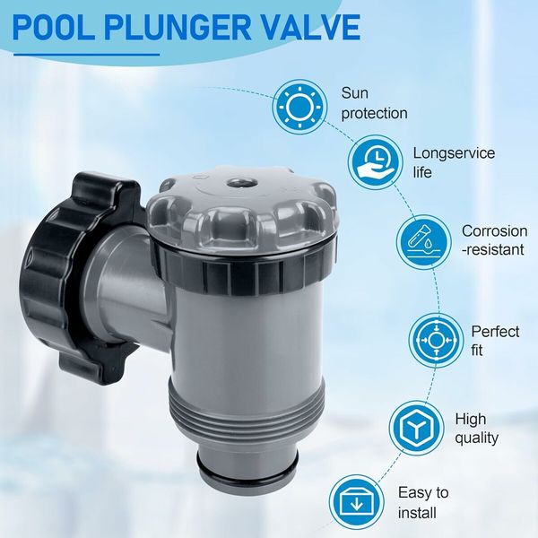 Plunger Valve for Intex Pools, Plunger Valve Connection Pool Pump Hose of 38 Compatible, Above Ground Pool Filter Pump On Off Plunger Valve Part, for Intex Hose Plunger Valve Replacement