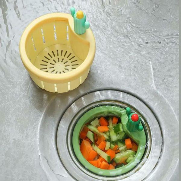 Kitchen Sink Drain Strainer Press Automatic Dumping Basket Sink Filter (Green-3PCS)