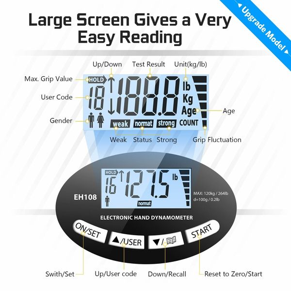 Hand Dynamometer Grip Strength Trainer,Electronic Hand Grip Strength Tester Grip Strengthener Hand Exerciser Meter Digital Hand Grip Training Gauge 265 Lbs/120 Kgs