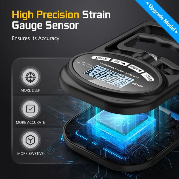 Hand Dynamometer Grip Strength Trainer,Electronic Hand Grip Strength Tester Grip Strengthener Hand Exerciser Meter Digital Hand Grip Training Gauge 265 Lbs/120 Kgs