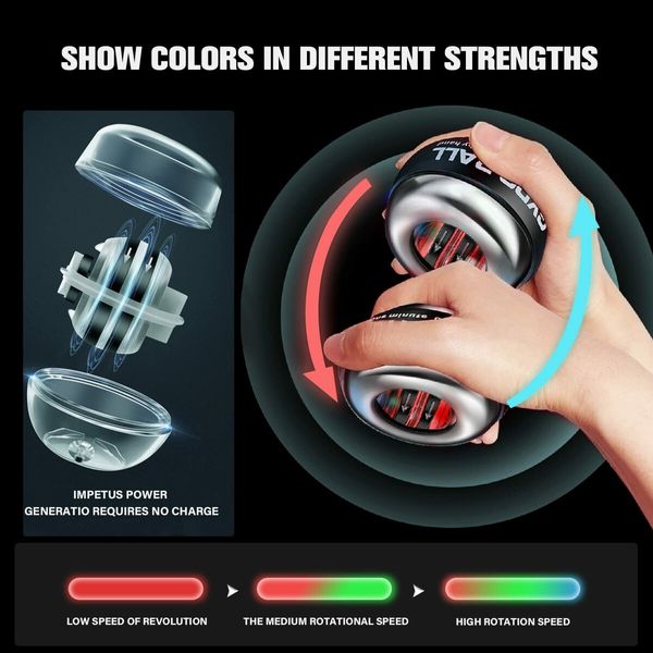 Wrist Trainer Ball Auto-Start Wrist Strengthener Gyroscopic Forearm Exerciser Gyro Ball for Strengthen Arms,Fingers,Wrist Bones and Muscles (Silver Metal)