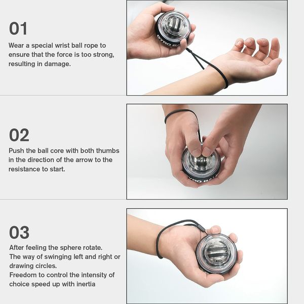 Wrist Trainer Ball Auto-Start Wrist Strengthener Gyroscopic Forearm Exerciser Gyro Ball for Strengthen Arms,Fingers,Wrist Bones and Muscles (Silver Metal)