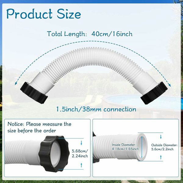 Pool Hose 40 CM Above Ground Compatible Intex Sand Filter Pump Replacement Easy Installation Durable Quality