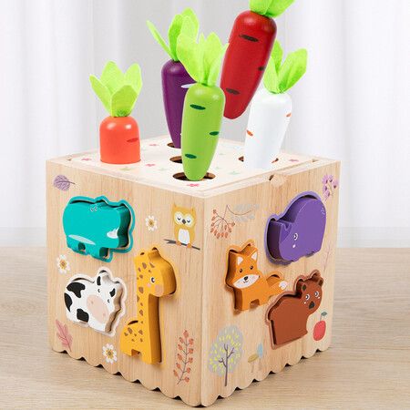 8 in 1 Montessori Toys for Boys and Girls, Includes Object Permanence Box, Montessori Coin Box, Carrot Harvest Game, Matchstick Color Drop Game