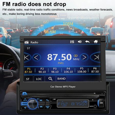 7 Inch Touch Car Radio CarPlay Android Auto Automatic Retractable Screen Car MP5 Player 1Din Multimedia Player AUX /SD/ USB Bluetooth for Universal