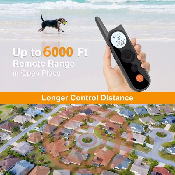 2 Receivers 1800m Remote Range Dog Training Collar Rechargeable Type-C Power 9 Vibration Levels 30 Shock Levels Waterproof up to 4 dogs Long Standby