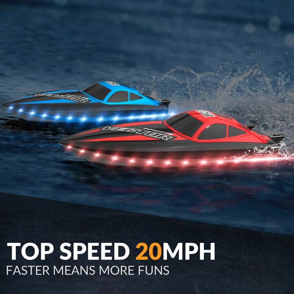 2.4Ghz RC Boat 30KMH Fast with Lights for Pools and Lakes with 2 Rechargeable Batteries Toys Gifts Color Red