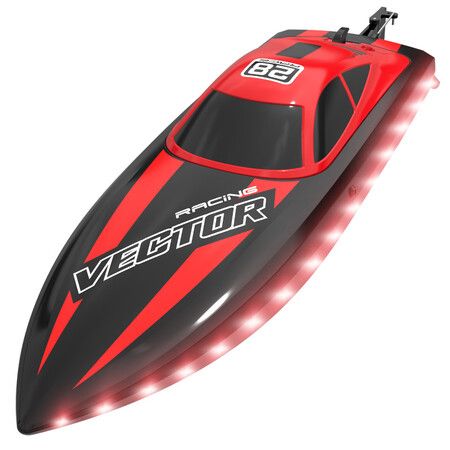 2.4Ghz RC Boat 30KMH Fast with Lights for Pools and Lakes with 2 Rechargeable Batteries Toys Gifts Color Red