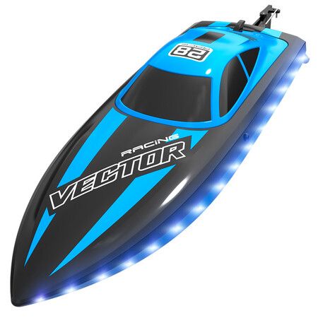 2.4Ghz RC Boat 30KMH Fast with Lights for Pools and Lakes with 2 Rechargeable Batteries Toys Gifts Color Blue