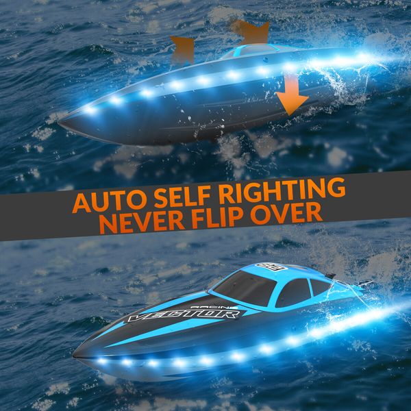 2.4Ghz RC Boat 30KMH Fast with Lights for Pools and Lakes with 2 Rechargeable Batteries Toys Gifts Color Blue