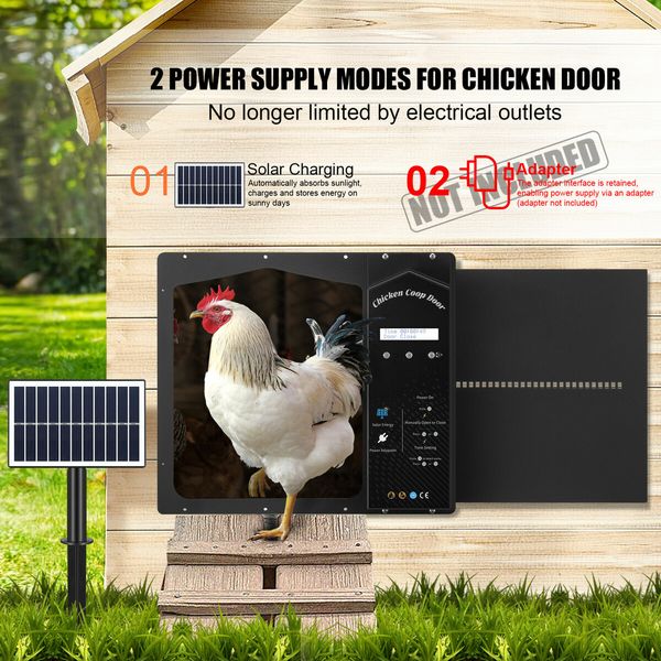 Solar Automatic Chicken Coop Door Auto Hen House Pen Run Poultry Cage Gate Opener Closer Timer Light Sensor LCD Aluminum