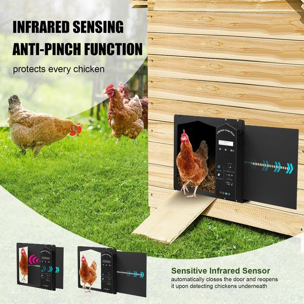 Solar Automatic Chicken Coop Door Auto Hen House Pen Run Poultry Cage Gate Opener Closer Timer Light Sensor LCD Aluminum