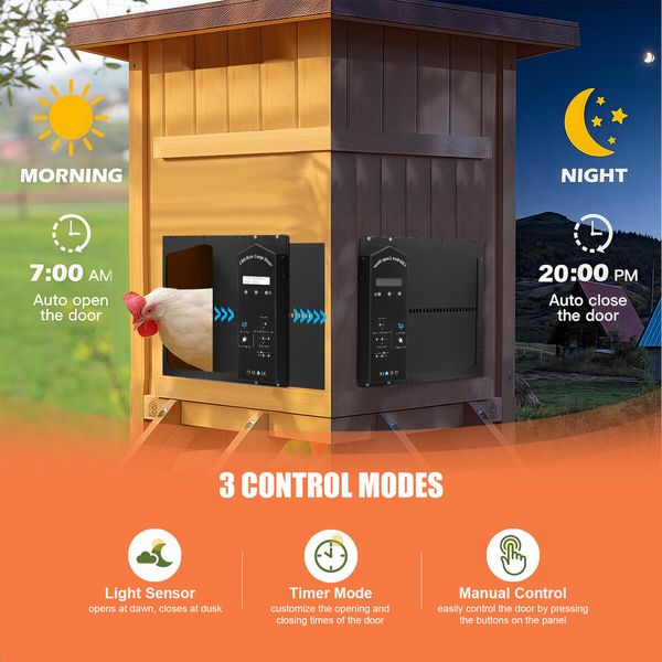 Solar Automatic Chicken Coop Door Auto Hen House Pen Run Poultry Cage Gate Opener Closer Timer Light Sensor LCD Aluminum