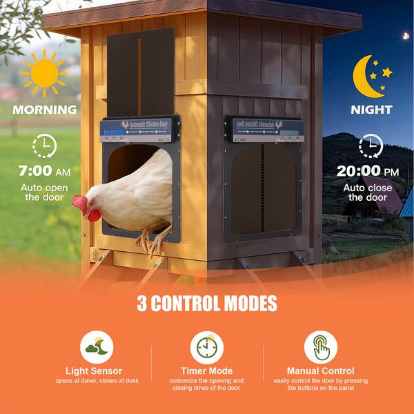 Auto Chicken Coop Door Solar Powered Cage Opener Closer Kit Automatic Safe Timer Light Sensor Hen House Poultry Pen Run