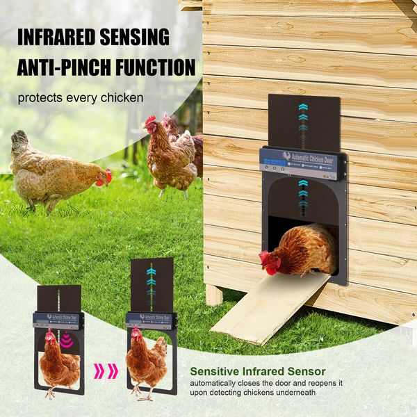 Auto Chicken Coop Door Solar Powered Cage Opener Closer Kit Automatic Safe Timer Light Sensor Hen House Poultry Pen Run