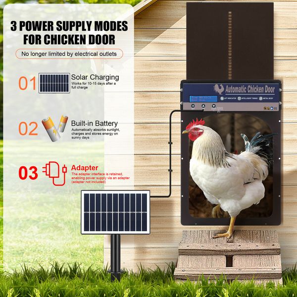 Auto Chicken Coop Door Solar Powered Cage Opener Closer Kit Automatic Safe Timer Light Sensor Hen House Poultry Pen Run