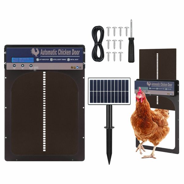 Auto Chicken Coop Door Solar Powered Cage Opener Closer Kit Automatic Safe Timer Light Sensor Hen House Poultry Pen Run