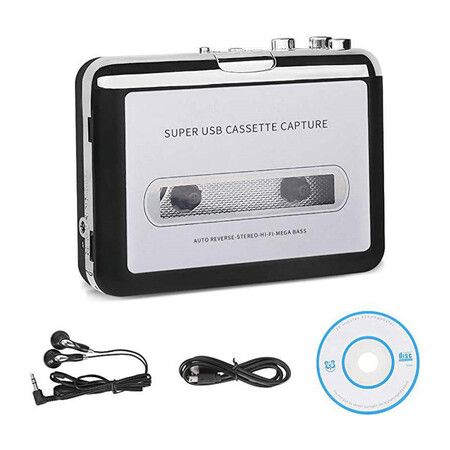 Portable Tape Player Captures MP3 Audio Music Via USB Compatible with Laptops and Personal Computers Converts Cassettes