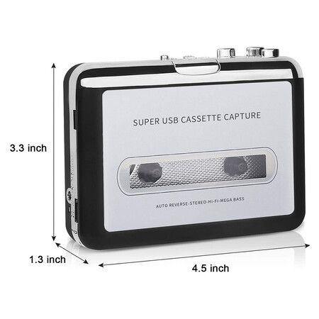 Portable Tape Player Captures MP3 Audio Music Via USB Compatible with Laptops and Personal Computers Converts Cassettes