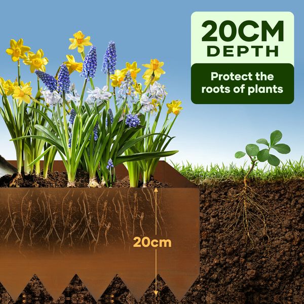 6pcs Garden Edging Set 6mx20cm Lawn Landscape Border Flower Plant Grass Bed DIY Flexible CorTen Steel Path Driveway Fence