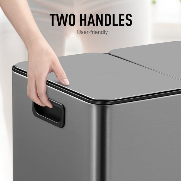 60L Pedal Bin Dustbin Kitchen Rubbish Recycling Waste Trashcan 3 Compartment Garbage Stepbin Stainless Steel Black