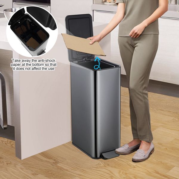 20L Small Trash Can Rubbish Bin Pedal Step Waste Recycling Garbage Stainless Steel Slim Trashcan Bathroom Kitchen Office