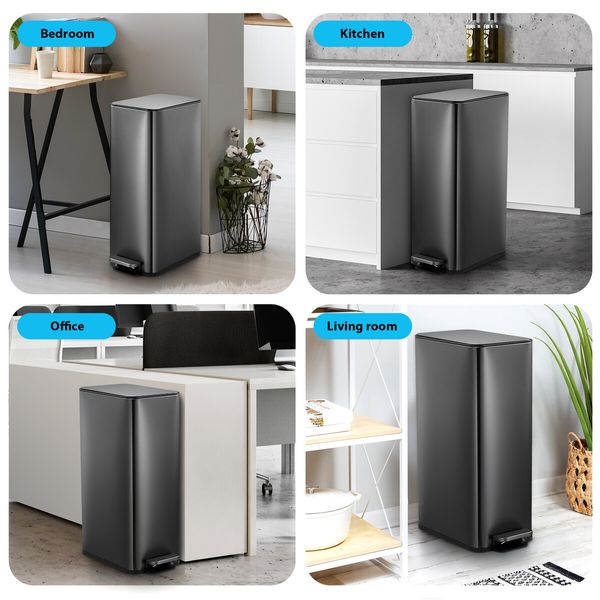 20L Small Trash Can Rubbish Bin Pedal Step Waste Recycling Garbage Stainless Steel Slim Trashcan Bathroom Kitchen Office