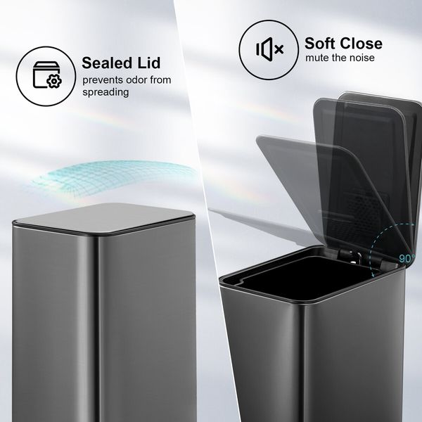 20L Small Trash Can Rubbish Bin Pedal Step Waste Recycling Garbage Stainless Steel Slim Trashcan Bathroom Kitchen Office