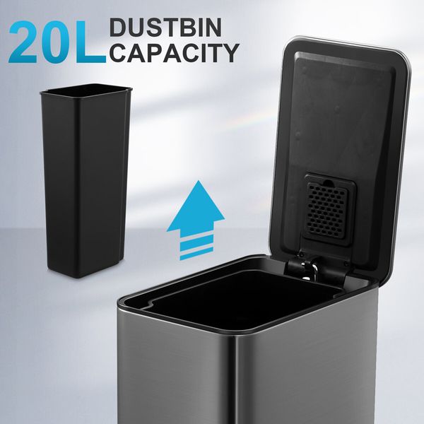 20L Small Trash Can Rubbish Bin Pedal Step Waste Recycling Garbage Stainless Steel Slim Trashcan Bathroom Kitchen Office