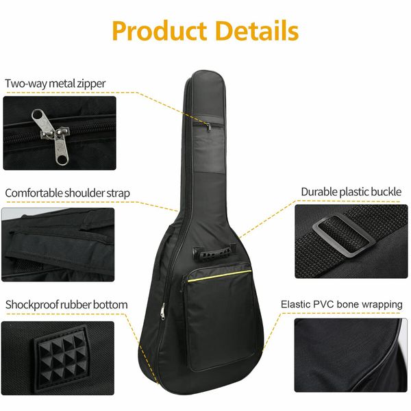 Guitar Bag Gig Case Electric Acoustic Instrument Storage Waterproof Two Pockets Adjustable Backpack Straps Handle Loops