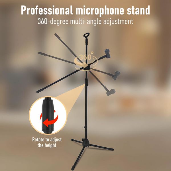 Microphone Mic Stand Boom Arm Holder Floor Tripod Foldable Adjustable Lightweight Black