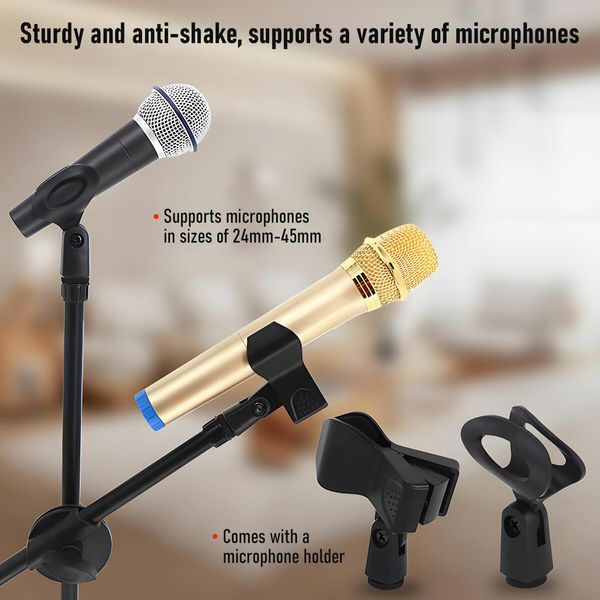 Microphone Mic Stand Boom Arm Holder Floor Tripod Foldable Adjustable Lightweight Black