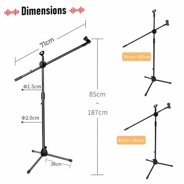 Microphone Mic Stand Boom Arm Holder Floor Tripod Foldable Adjustable Lightweight Black