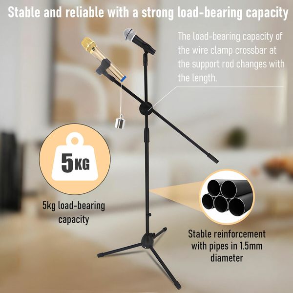 Microphone Mic Stand Boom Arm Holder Floor Tripod Foldable Adjustable Lightweight Black