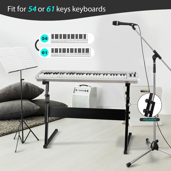 Z Style Keyboard Stand Piano Music Holder Musical Instrument Organizer Adjustable Portable Fits 54 or 61 Key Pianos Steel Black