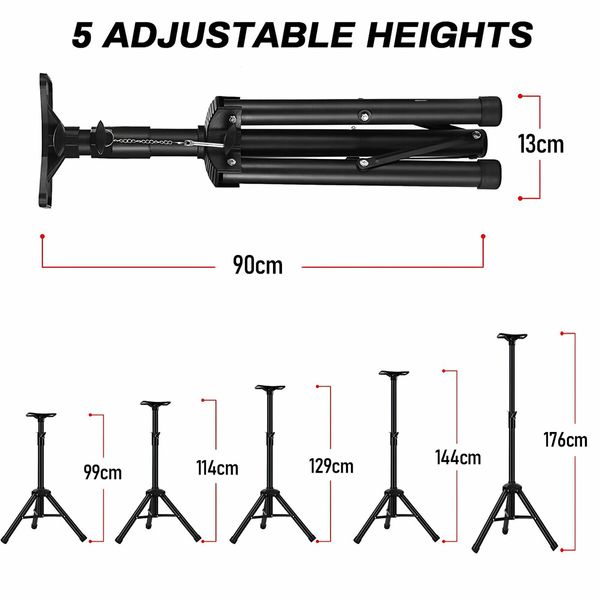 Floor Speaker Stand Tripod Bracket Folding Portable Adjustable Rotatable Heavy Duty Iron 99 to 176cm Height Rubber Capped Feet