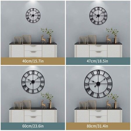Large Wall Clock,Silent,Non-Ticking Metal Wall Clock,Round Modern Wall Decor for Living Room,Bedroom Kitchen and Outdoor,19-Inch (47cm,Black Roman Number)