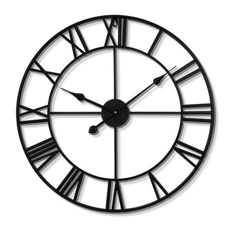 Large Wall Clock,Silent,Non-Ticking Metal Wall Clock,Round Modern Wall Decor for Living Room,Bedroom Kitchen and Outdoor,19-Inch (47cm,Black Roman Number)