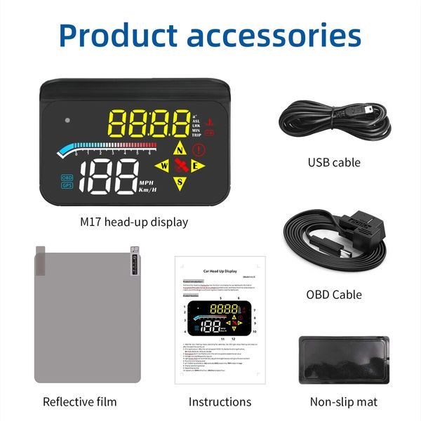 Car GPS Digital Speedometer Projector HUD Head Up Display Auto OBD2 GPS Dual System for Car Glass Security Water temp Alarm