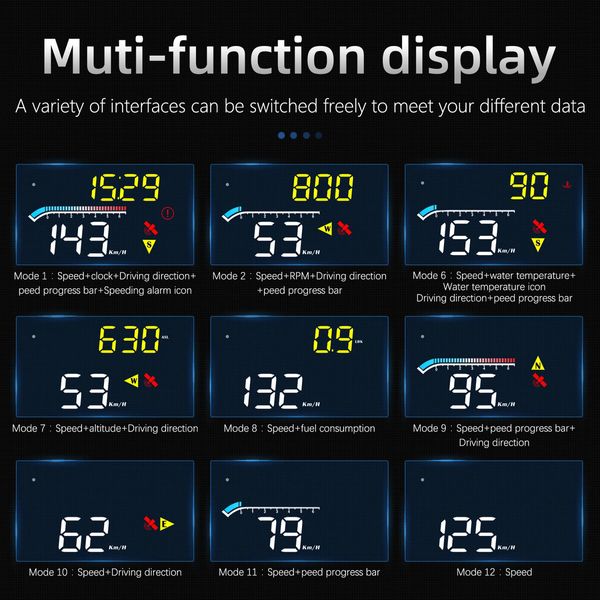 Car GPS Digital Speedometer Projector HUD Head Up Display Auto OBD2 GPS Dual System for Car Glass Security Water temp Alarm