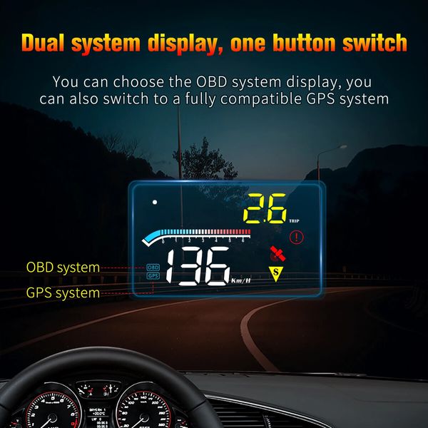 Car GPS Digital Speedometer Projector HUD Head Up Display Auto OBD2 GPS Dual System for Car Glass Security Water temp Alarm