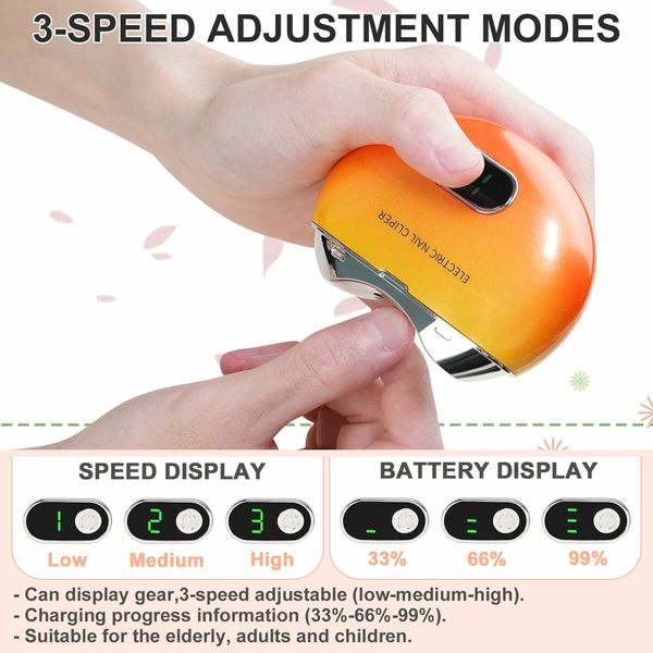 Automatic Electric Nail Clipper with 3-Speeds Levels and Nail Clip Storage,LCD Digital Display,USB Rechargeable Safety Electric Nail Trimmer Suitable for Babies,Children,Seniors (Gradient Orange)