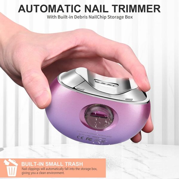 Automatic Electric Nail Clipper with 3-Speeds Levels and Nail Clip Storage,USB Rechargeable Safety Electric Nail Trimmer (Gradient Purple)